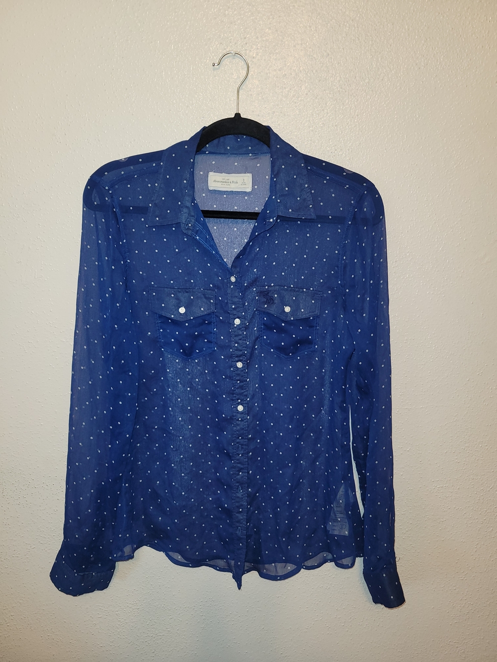 Abercrombie & Fitch Vintage Y2K Blue White Polka Dot Sheer Button Down Small